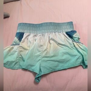 FP Movement by Free People Ombre Aqua Blue Elastic Waist Running Shorts